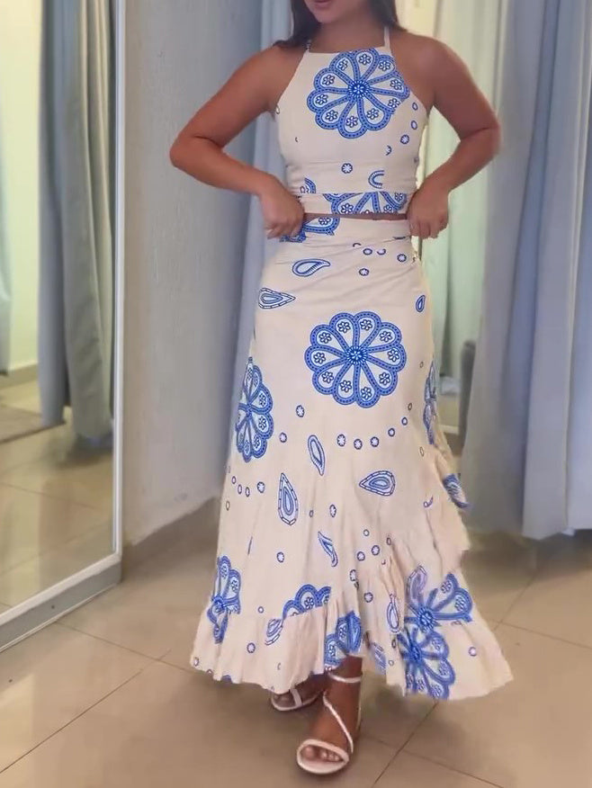 Vakantie Cashew Bloemenprint Sling Ruffle Rok Set