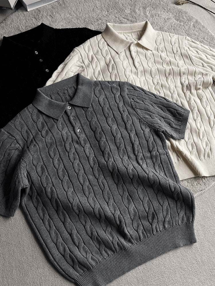 Retro Cable Knit Polo Shirt
