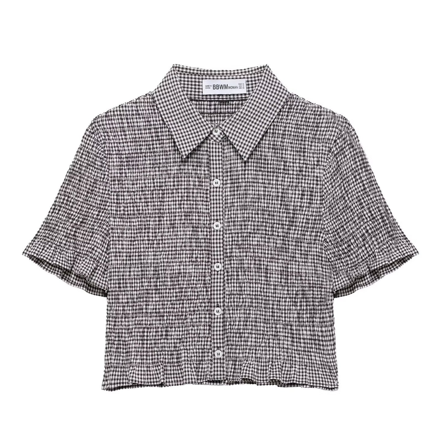 Summer European and American new fashionable small plaid short sleeved shirt