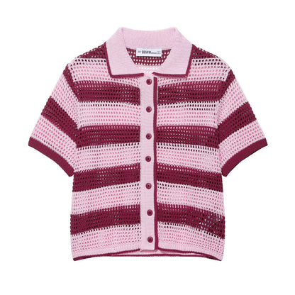 Knitted polo shirt jacket+shorts set