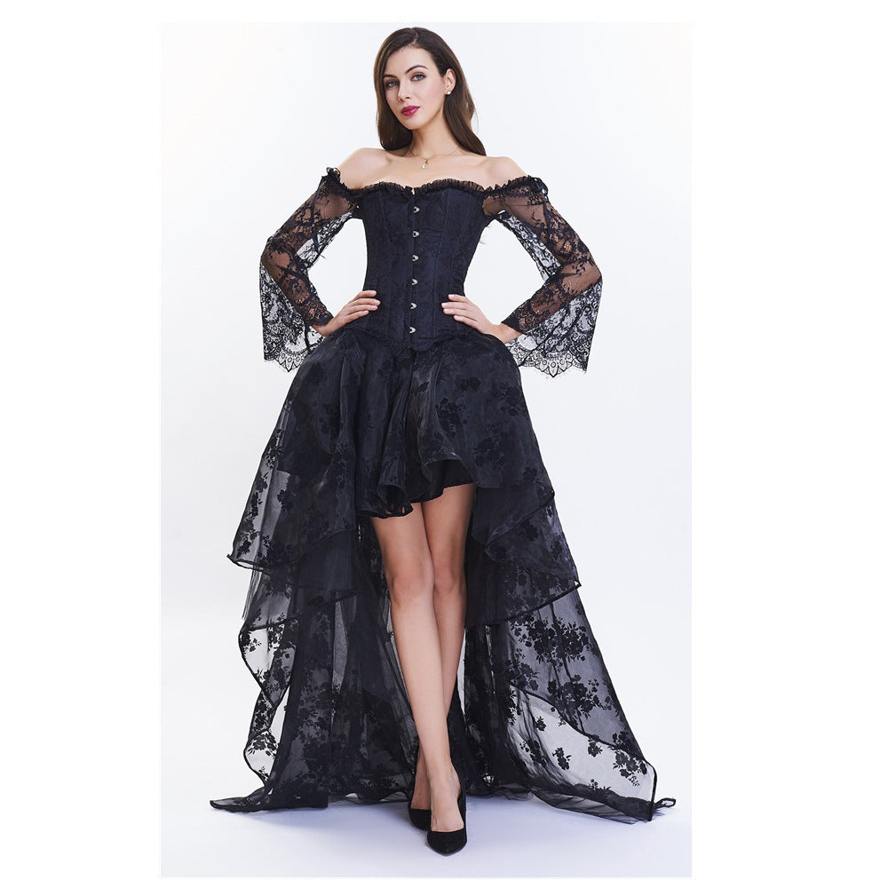 New two-piece suit skirt European and American chest support lace mid sleeve court corset