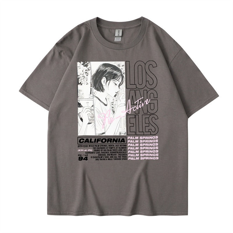 Anime Girl Letter Printed Short sleeved T-shirt Summer Cotton Harajuku Top Women's Clothing