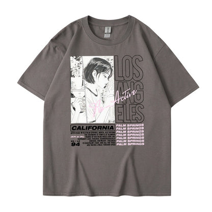 Anime Girl Letter Printed Short sleeved T-shirt Summer Cotton Harajuku Top Women's Clothing