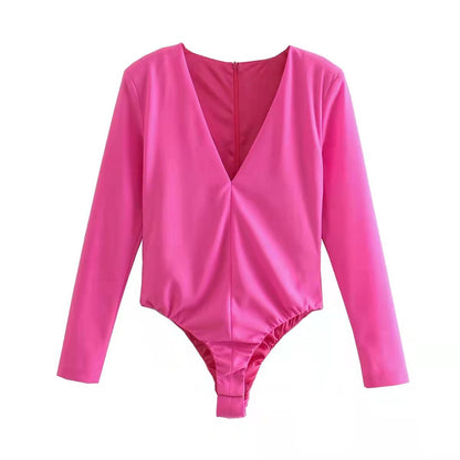 Women's V-neck Padded Shoulder Jumpsuit