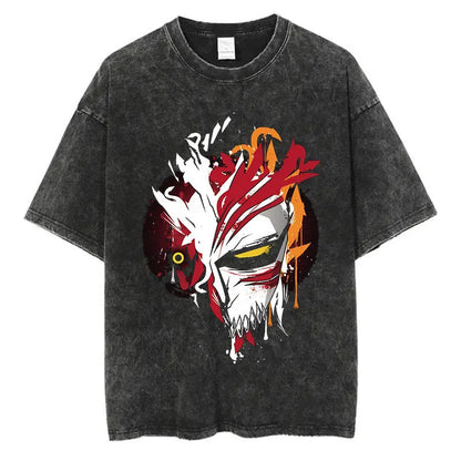Anime Printed T-Shirt Summer Cotton Washed Vintage Short Sleeve