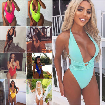 Explosion models women's one-piece swimsuit sexy braided bandages Europe and the United States bikini