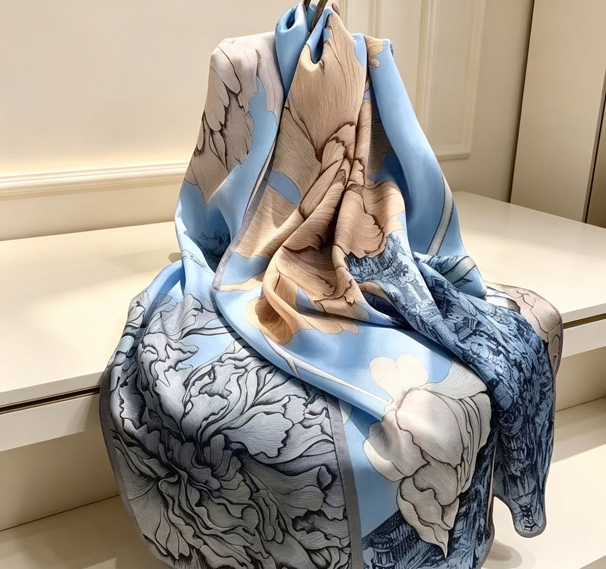 Women's Lijin Satin Scarf Floral Print Shawl