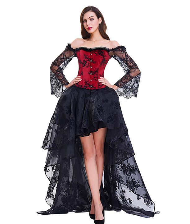 New two-piece suit skirt European and American chest support lace mid sleeve court corset