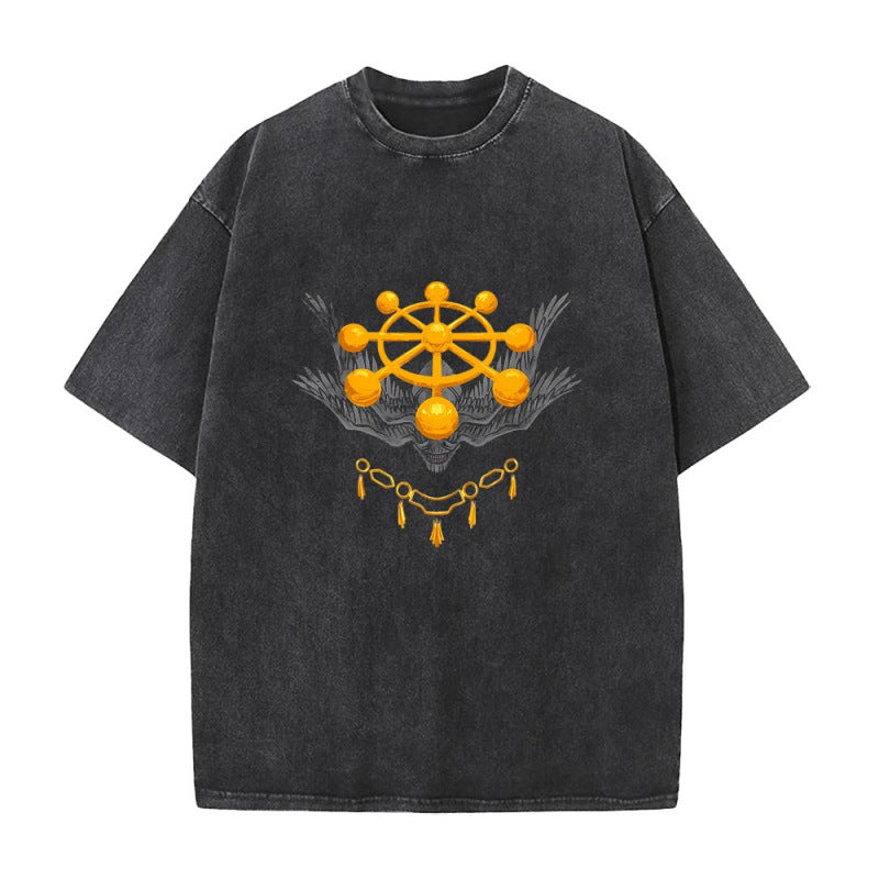 Summer AnimePrinted T-Shirt Cotton Washed Vintage Short Sleeve