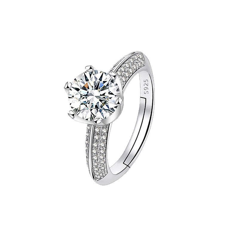 Adjustable Cubic Zirconia Ring Women Classic Six Claw Design