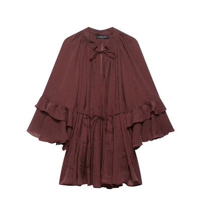 Elegant Fitted Simple Versatile Ruffle Belted Design Dress