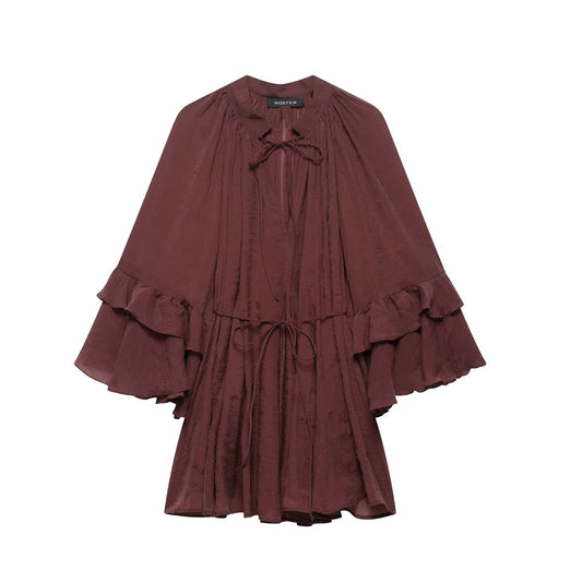 Elegant Fitted Simple Versatile Ruffle Belted Design Dress