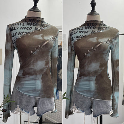 Hollow printed irregular mesh top