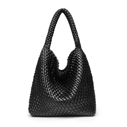Handgeweven PU-leren bucket bag voor dames