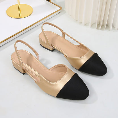 Womens Soft Leather Color Block Sandals with Square Toe