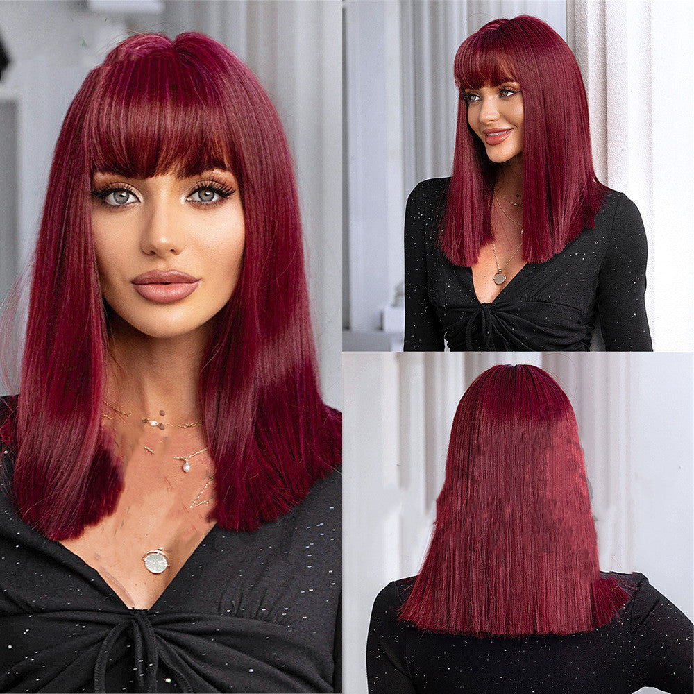 Synthetische steil haar pruik met pony