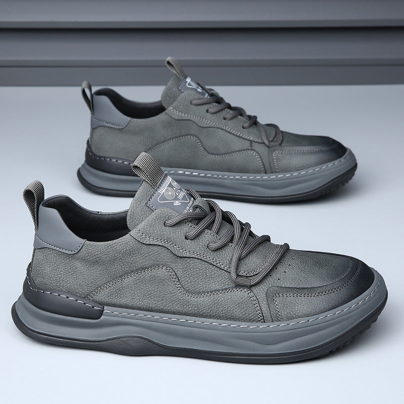 Genuine Leather Mens Casual Shoes Breathable Lace-Up Sneakers
