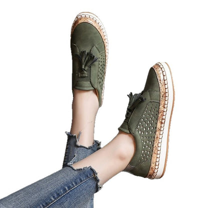 Tassel Round Toe Two-Color Stitching Casual Shoes