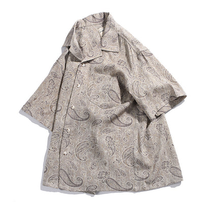 Patch Pocket Loose Cuban Collar Floral Short Sleeve Shirt Men