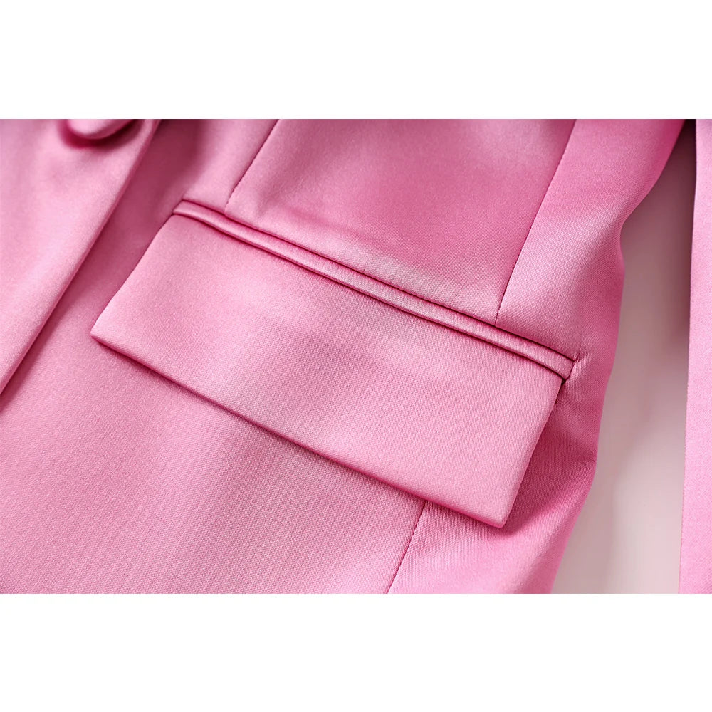 Women Street Design Pink Satin 3PCS Blazer Sets Elegant Mini Skirt Stunning Lady Suits Top Quality
