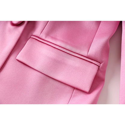 Women Street Design Pink Satin 3PCS Blazer Sets Elegant Mini Skirt Stunning Lady Suits Top Quality