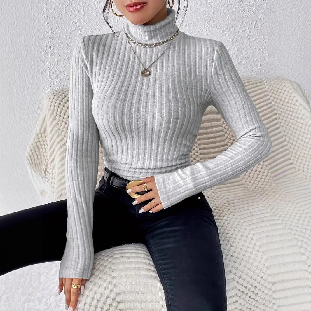 Womens High Neck Ribbed Knit Top