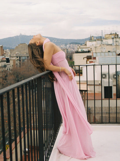 Maxi-jurk met geplooide tubetop