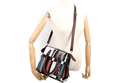 Vintage geruite 4-delige PU-leer tassenset