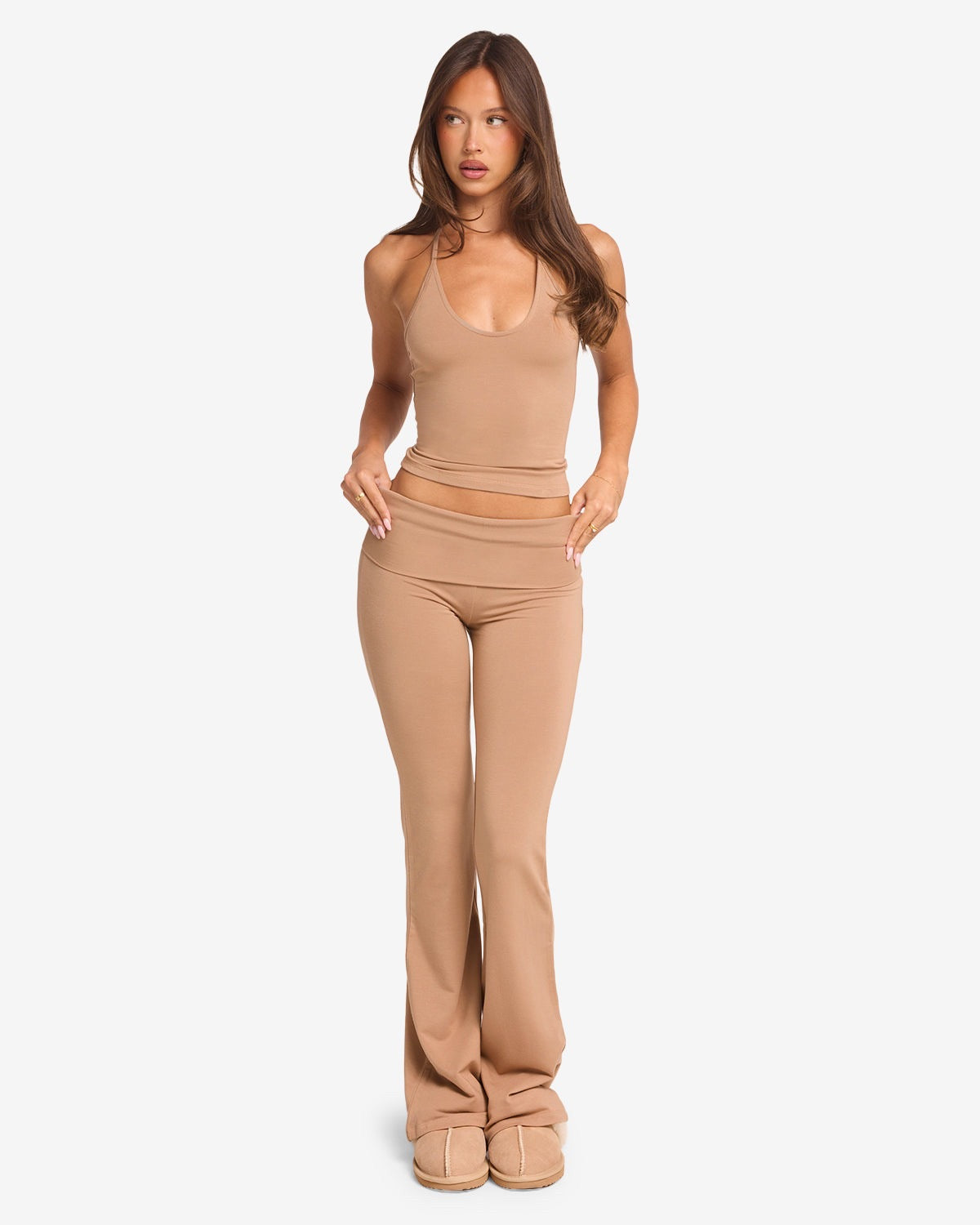 Women Yoga Suit with Chest Pad High-Waist Flared Trousers