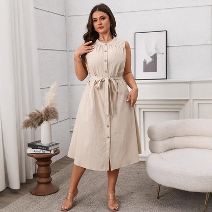 Elegant Fitted Buttoned Sleeveless Dress for Women's Spring and Summer
