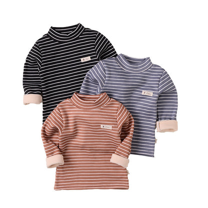 Kinder herfst- en winter gestreepte fluwelen basisshirt unisex