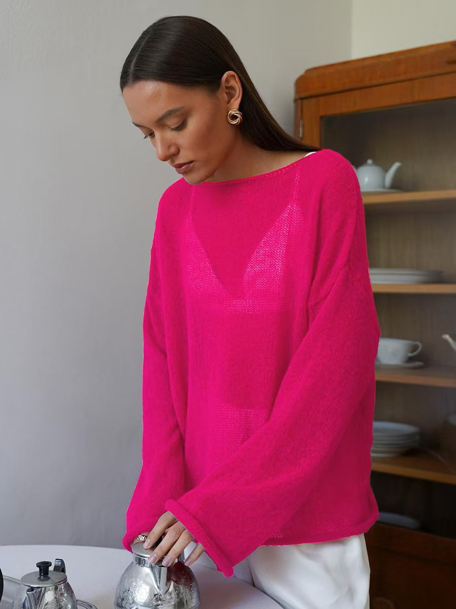 Womens Hollow Knit Pullover Sweater