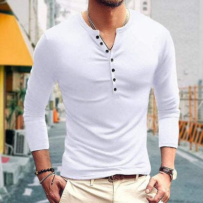 Heren slim fit T-shirt met clamshell zakken en lange mouwen