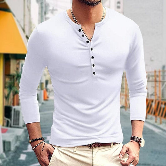Heren slim fit T-shirt met clamshell zakken en lange mouwen