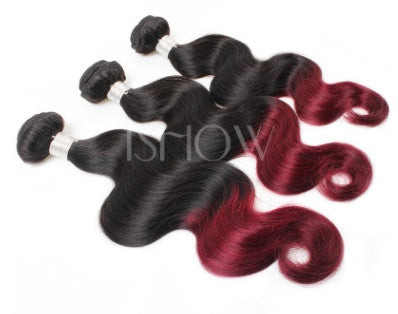 1 Stuk Luxe Peruaanse #1b/99j bordeauxrode ombre bodywave human hair extensions 10A