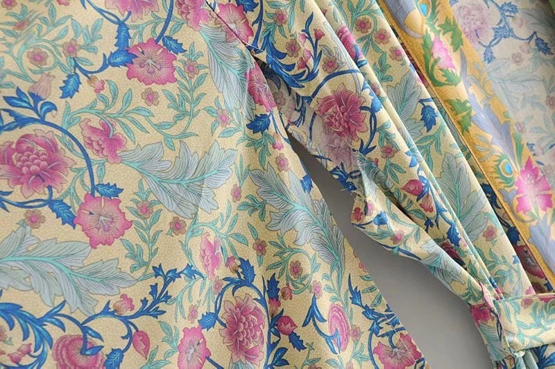 Amerikaanse dames lange kimono met vleermuismouwen en print