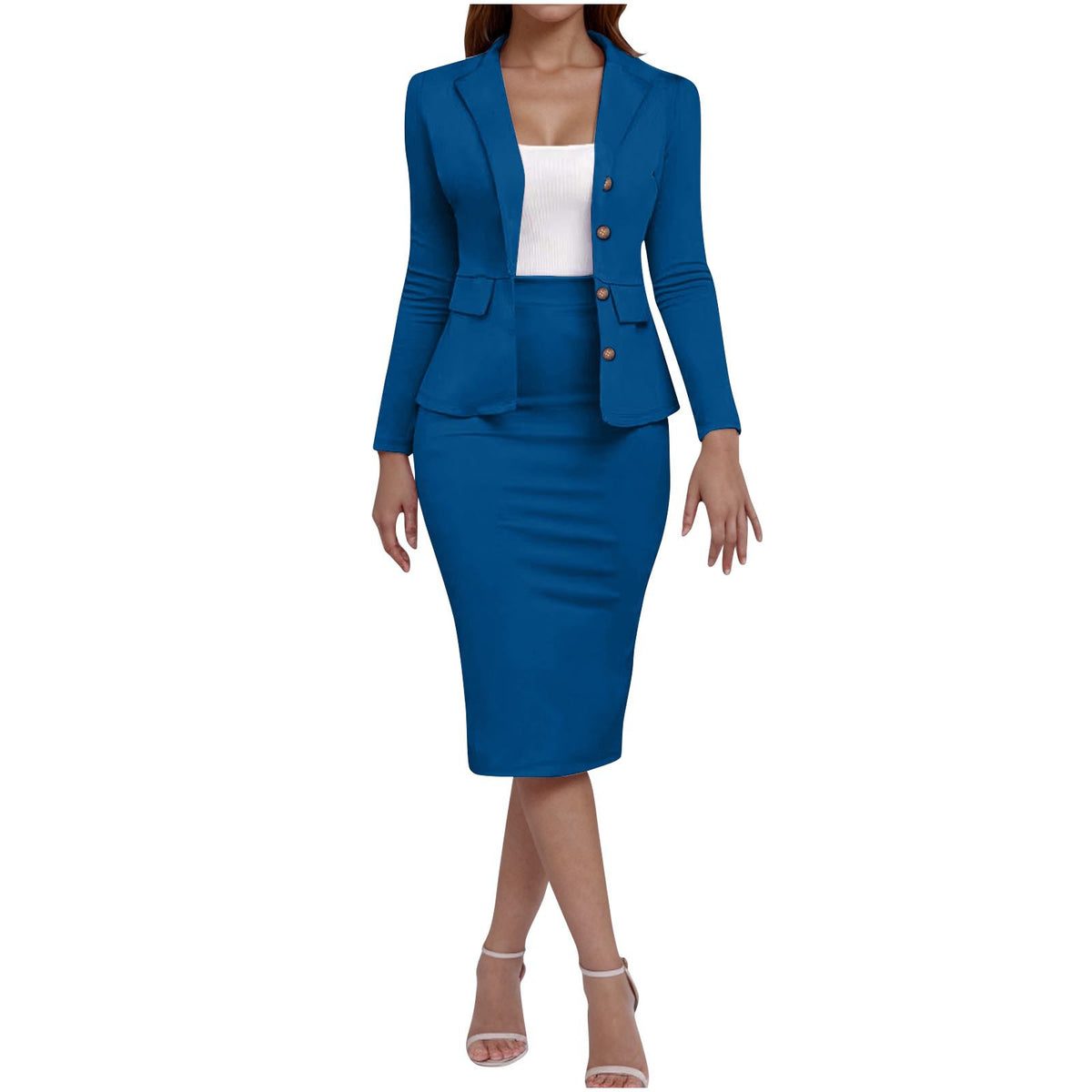 Women's Spring and Summer Solid Color Long Sleeve Lapel Dress suit