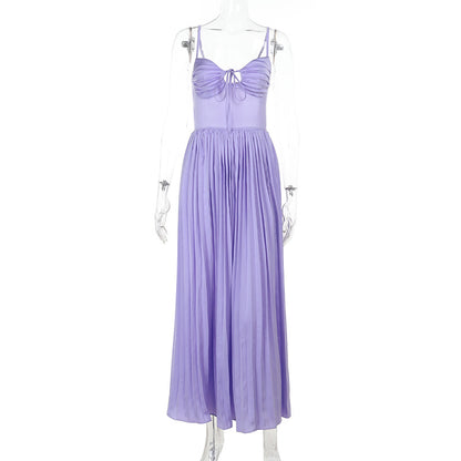 Lace-Up Backless Pleated Long Dress