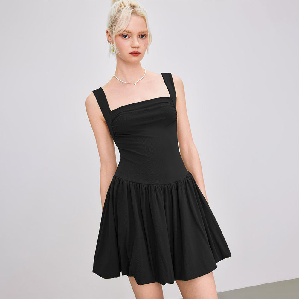 European and American French style design wide shoulder strap vest dress