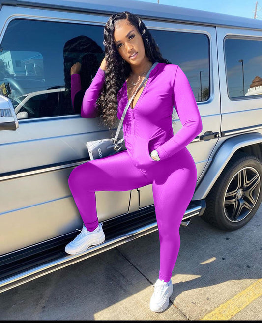 Casual tweedelig pak met rits en zakken