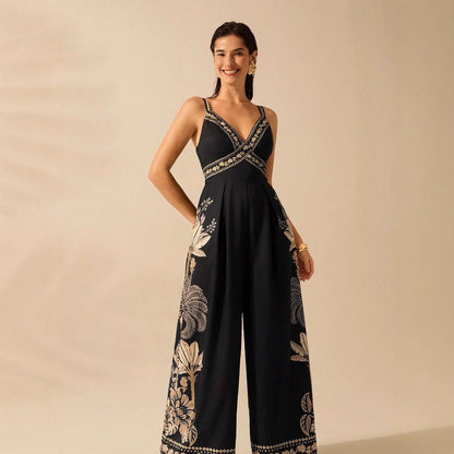 V-neck sleeveless camisole long women's vacation jumpsuit