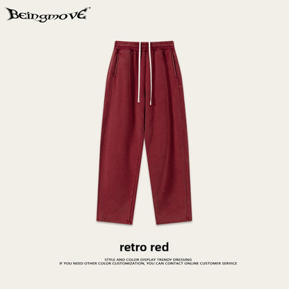 Retro Washed 400g Fleece Lined Curved Cut Straight Leg Sweatpants for Men