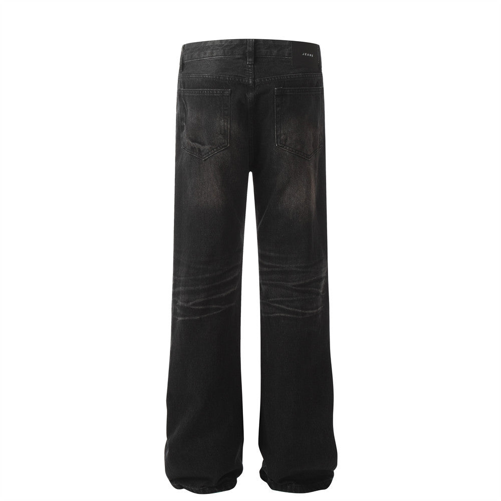 Washed denim straight leg pants