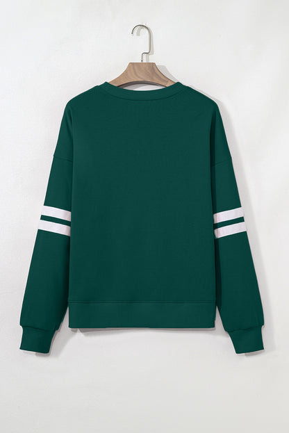 Preppy sweatshirt met strepen op de mouwen en een losse pasvorm