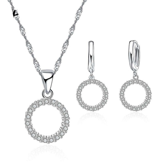 Vintage Sterling Silver Cubic Zirconia Necklace and Earrings Set