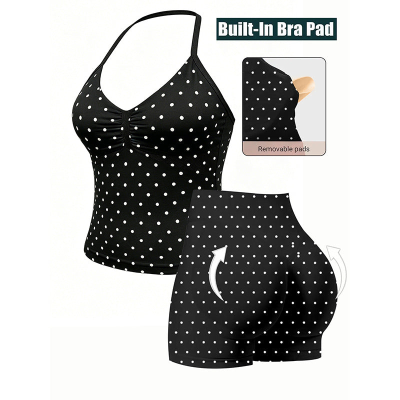 Yoga Fitness Set Halter Neck Top High Waisted Shorts