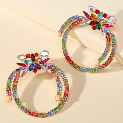 Fashionable circular metal full color crystal trendy earrings