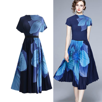 Tingfly Women Fashion Dress Set Stretchy Pullover Tops + Midi Pleated A Line Skirts Lady Summer Casual Streetwear 2 Pcs Sets