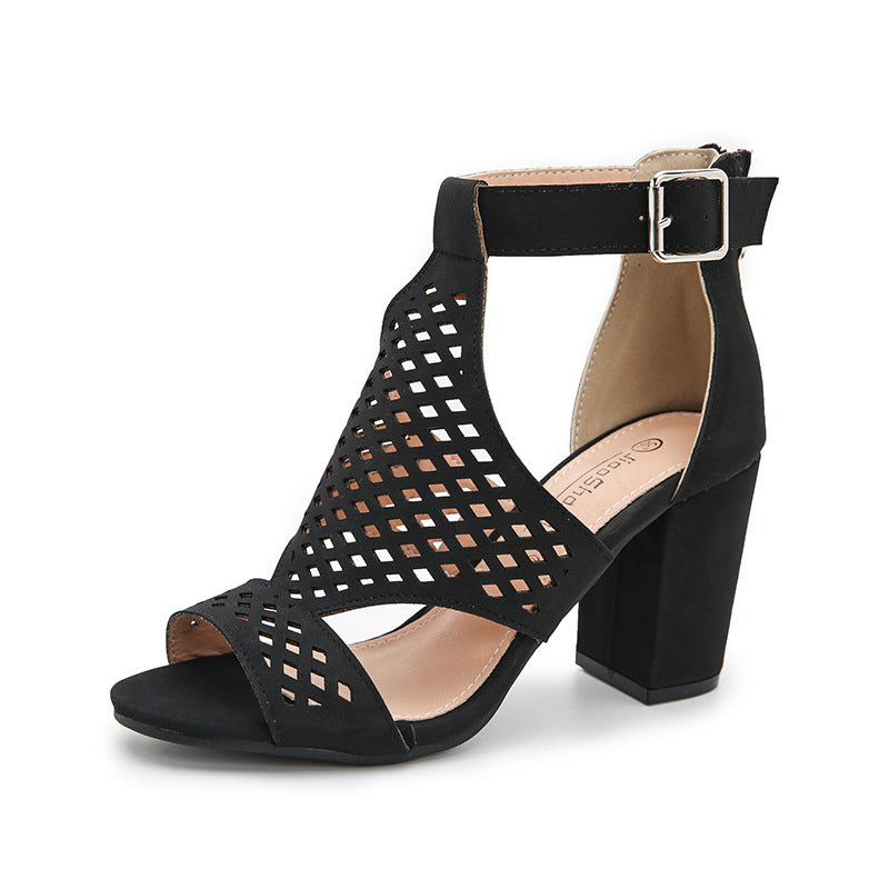 Hollow Fish Mouth Sandals Women's Summer New Large Size Shoes Thick Heel High Heels