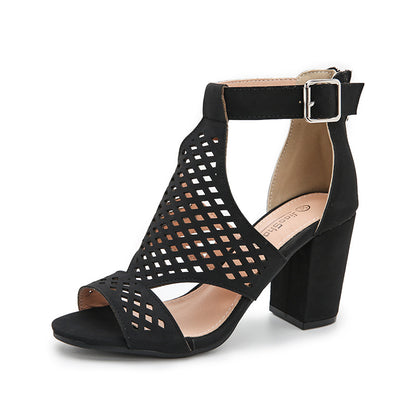 Hollow Fish Mouth Sandals Women's Summer New Large Size Shoes Thick Heel High Heels